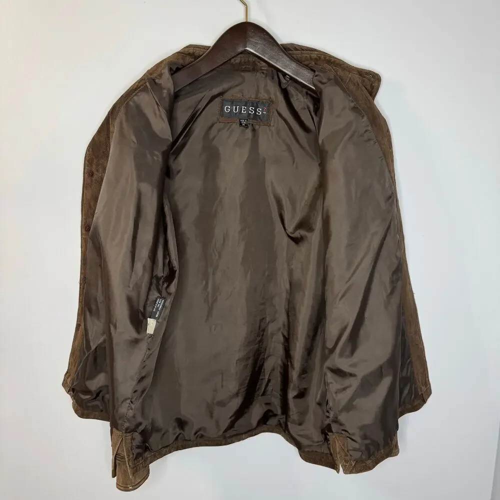 Guess Vintage Y2K Leather Suede Shirt Jacket Brown Men's M - Picture 4 of 12